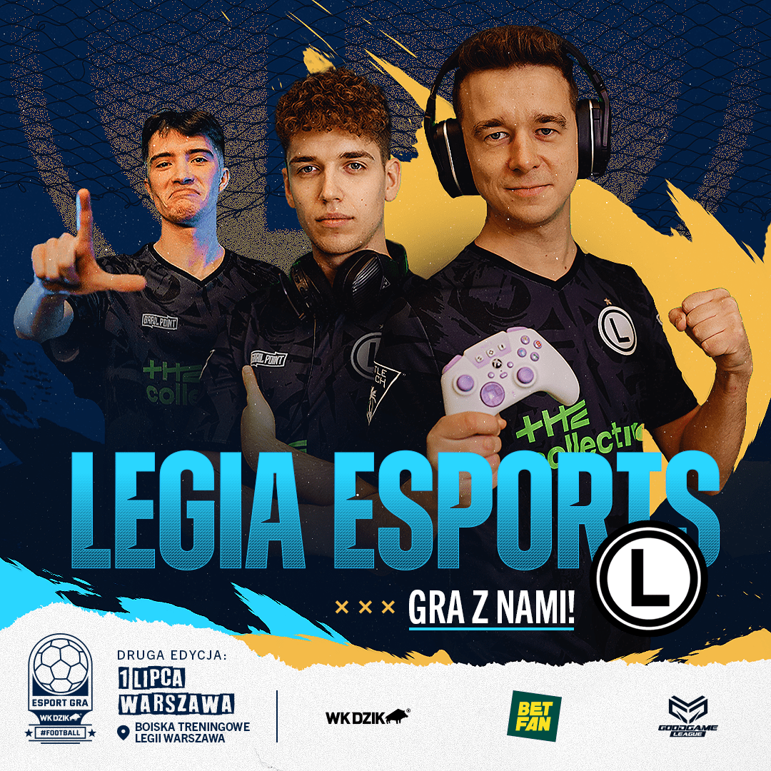 .<a href="/LegiaeSports/">Legia eSports</a> podejmie próbę obrony swojej ziemi 1.07 na #ESPORTGRA 2 by WK DZIK 🙌

W ich zespole zagrają między innymi Natan Czyżewski oraz wielokrotni mistrzowie Polski w FIFA, czyli <a href="/milosz93/">Miłosz 'milosz93' Bogdanowski</a> oraz Gracjan "polako" Gołębiewski. 

Czy przeniosą umiejętności z gry na boisko? 🤔