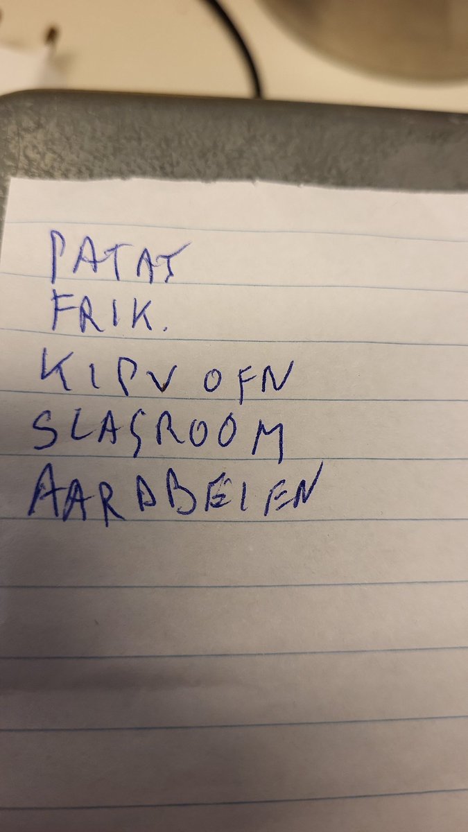 Boodschappenbriefje klant: basis dit weekend.