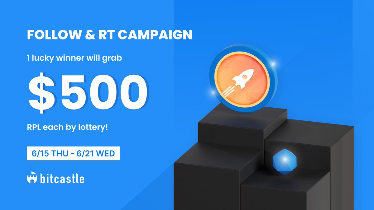 📅Day3

Follow RT Campaign💙🔁 
／ 
🎁1 lucky winner will grab $500 RPL each by lottery! 
＼ 
✅Follow us 
🔁RT this post 

#Crypto 
#Cryptocurrency 
#Airdrop 
#Airdrops 
#AirdropCrypto 
#Giveaway 
#Giveaways