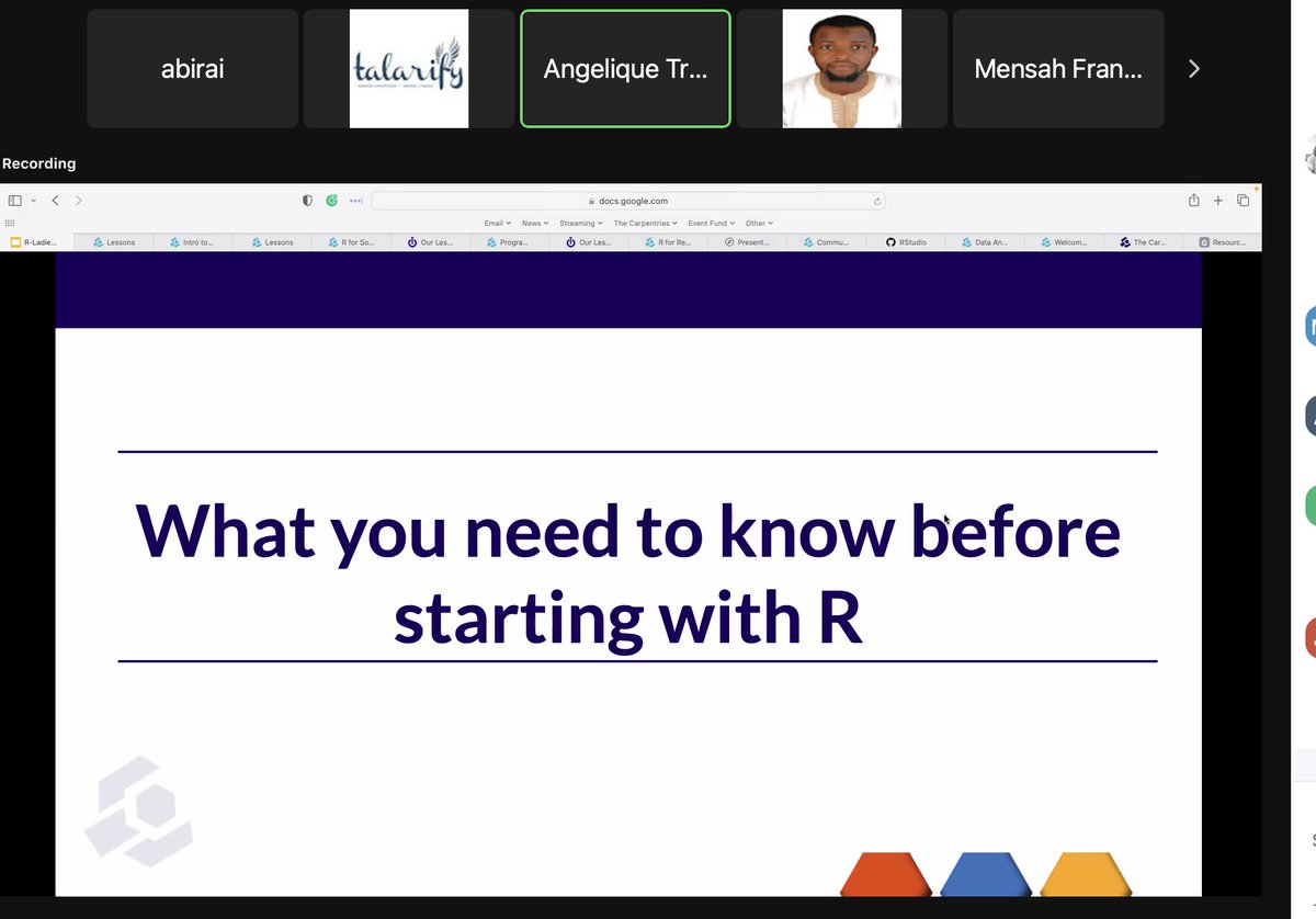 Wonderful session✨led by @AngeliquePhd💜 about discovering different resources to begin your journey with #R 
 💻 #RLadies #RStats