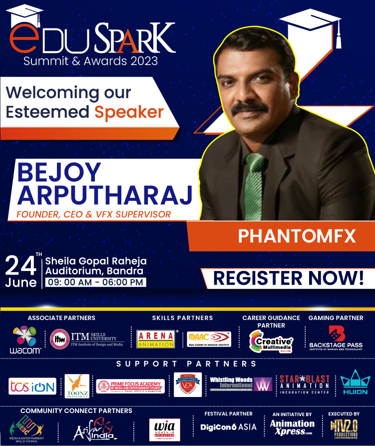 AnimationXpress's tweet photo. Join our esteemed speaker Bejoy Arputharaj, Founder, CEO & VFX Supervisor (PHANTOMFX) at EduSpark Summit & Awards 2023.
Link: https://t.co/tEjhum2qb7 #Eduspark2023 #EdusparkSummit #EdusparkAwards #Awards2023 #Edutech #Edusummit #EducationSummit #education https://t.co/jQ1YR0RDPD