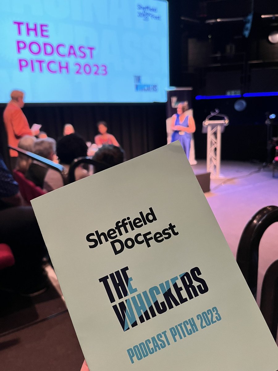 Super excited to be at the very first Podcast Pitch ever @sheffdocfest thanks to @whickerawards Bring on the new talent and ambitious audio content! #PodPitch2023