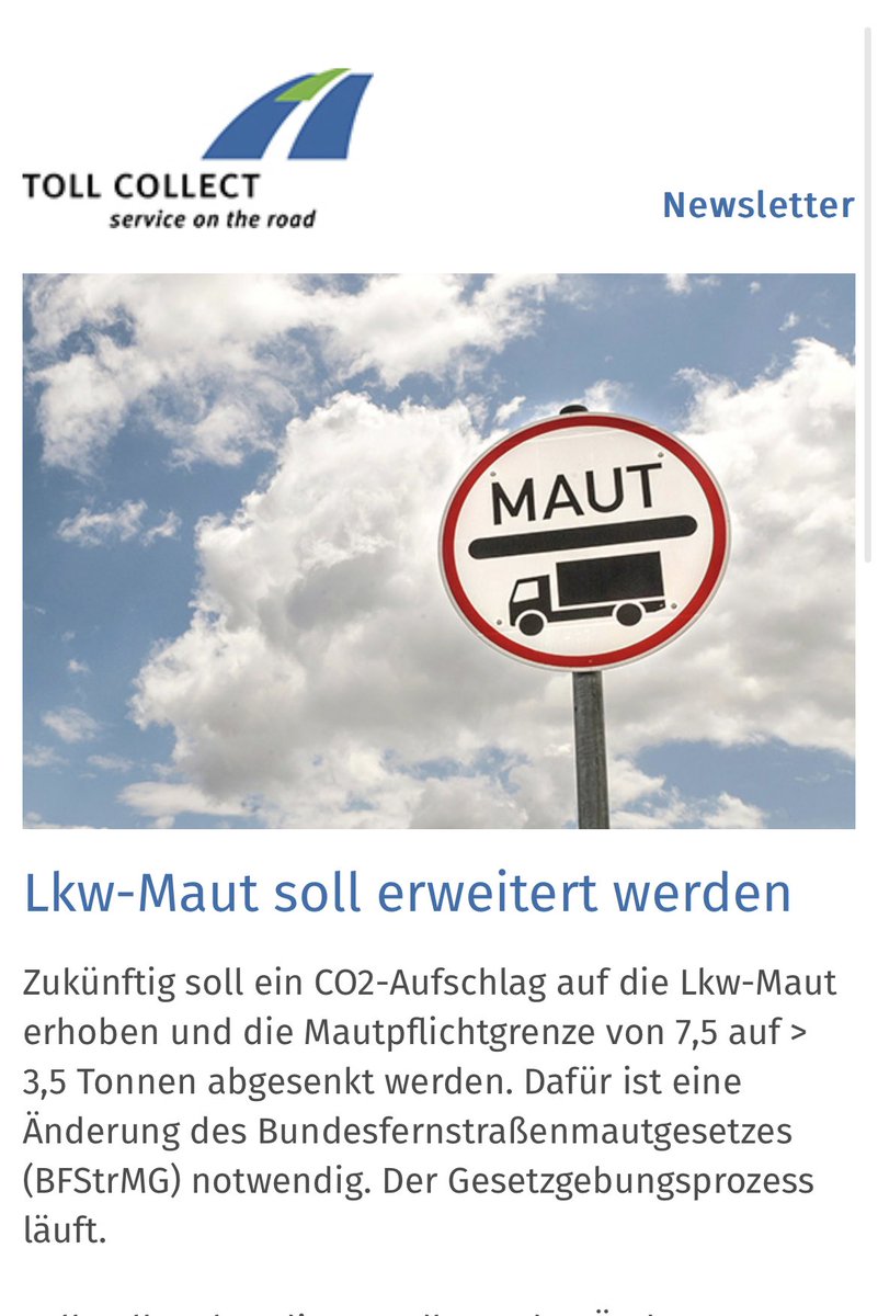 Mautpflichtgrenze sinkt auf 3,5to GG.