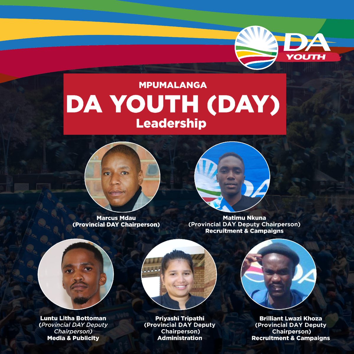 Congratulations our newly elected @DA_Mpum DA Youth (DAY) Executive.

The future of South Africa is depended on young South Africans which are enabled through training, employment, education and business opportunities.

#PowerToTheRegistered 

Visit: check.da.org.za