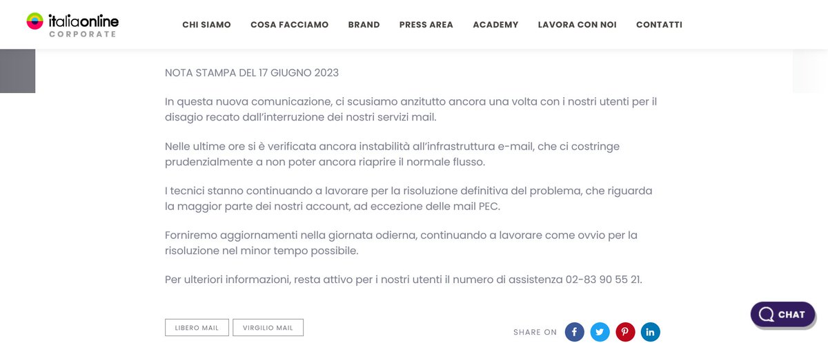 Stanno continuando a lavorare... eh già... peccato che non ne escano e che noi non abbiamo accesso alle nostre mail. Dal 13 giugno. Oggi è il 17. @italiaonline_it #liberomaildown #vergogna