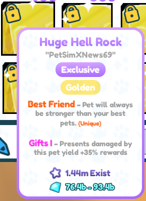 Pet Simulator News on X: Golden Huge Hell Rock is now at 93.4B