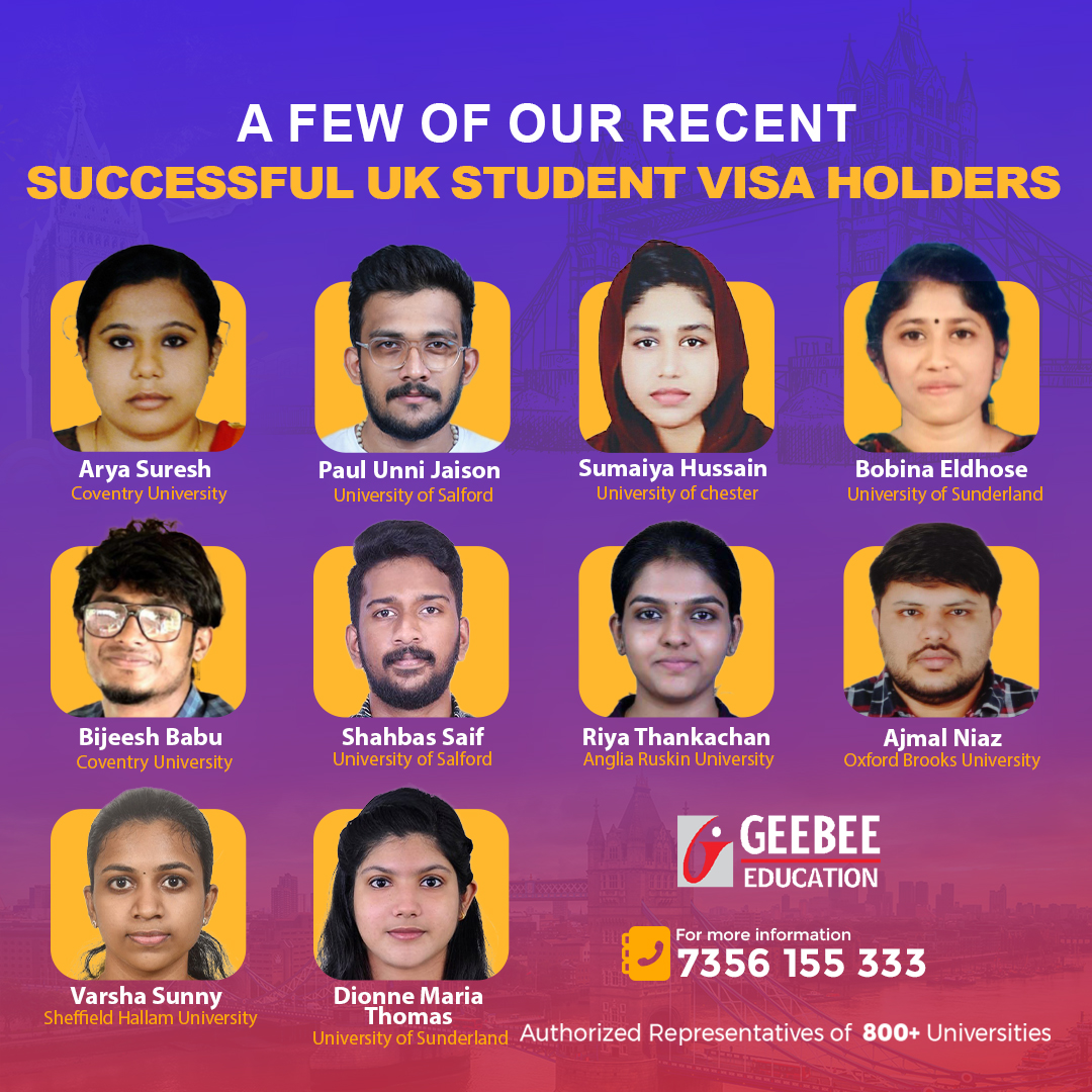 A Few of our UK Student Visa Holders. Congratulations to all. 🤩
For more details, Contact: 7356155333
𝗚𝗲𝗲𝗯𝗲𝗲 𝗘𝗱𝘂𝗰𝗮𝘁𝗶𝗼𝗻- 𝗔𝘂𝘁𝗵𝗼𝗿𝗶𝘇𝗲𝗱 𝗥𝗲𝗽𝗿𝗲𝘀𝗲𝗻𝘁𝗮𝘁𝗶𝘃𝗲𝘀 𝗼𝗳 𝟴𝟬𝟬+ 𝗨𝗻𝗶𝘃𝗲𝗿𝘀𝗶𝘁𝗶𝗲𝘀
.
#geebeeeducation #studyabroad #geebeetestimonial
