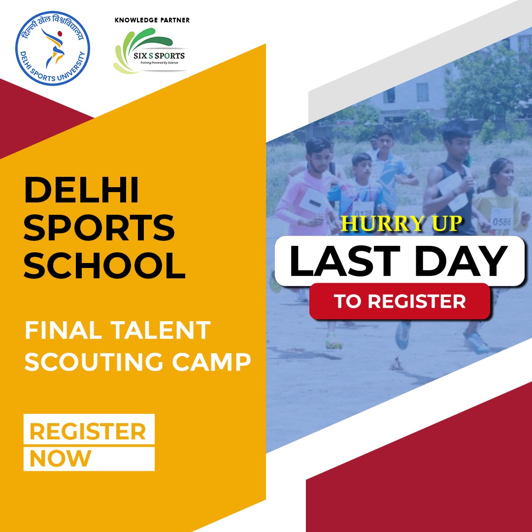 REGISTER NOW! Your last chance for glory🏅 Another opportunity for you all to get selected for the Delhi Sports School's inaugural class. 🗓️ 20th June, 2023 📍 Thyagaraj Stadium, Delhi Last date to register- 17th June 2023 Visit to register on dsu.ac.in/registration