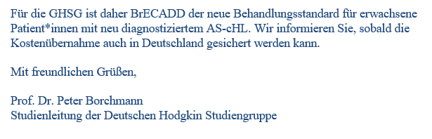 B_von_Tresckow's tweet photo. Great late breaker presentation by Peter Borchmann on behalf of the #GHSG @ #17ICML ! BrECADD is non-inferior to eBEACOPP in advanced #Hodgkin Lymphoma with impressive 3-yr-PFS and OS of 94,9 % and 98,5 % and no treatment related deaths. BrECADD announced as new GHSG-SOC! https://t.co/p1twafzdMz