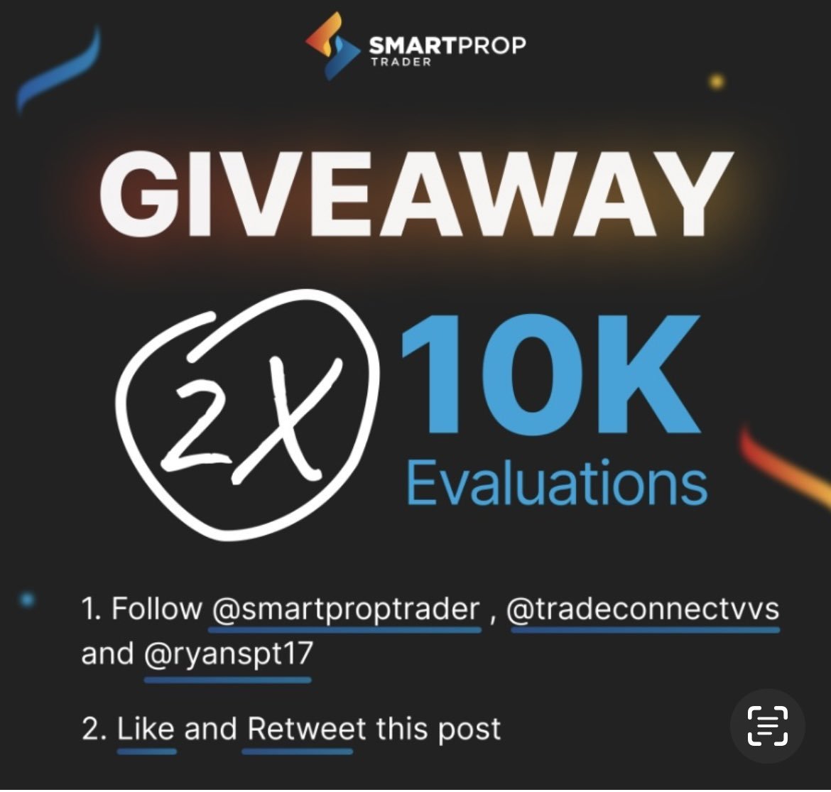 135 dolar değerinde toplam 2 kişiye $10,000 dolar challange hesabı çekilişi yapıyoruz. 👉Hesapları takip et @SmartPropTrader @TradeConnectVVS @RyanSPT17 👉Like ve RT ⌛️48h (19.06.2023)