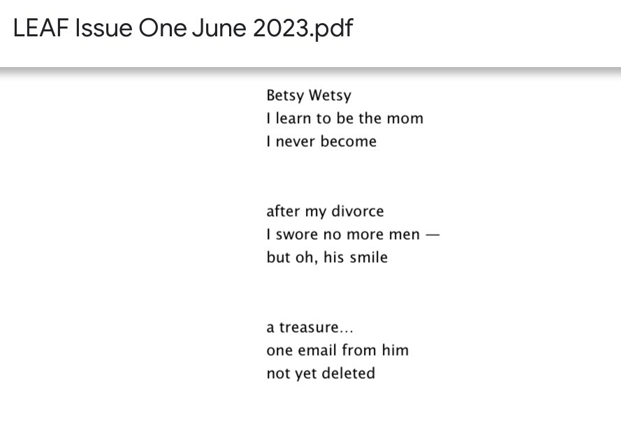 A startling new journal is out and I’m so pleased to be a part of it! #haiku 

leafjournal.io/leaf-issue-one…