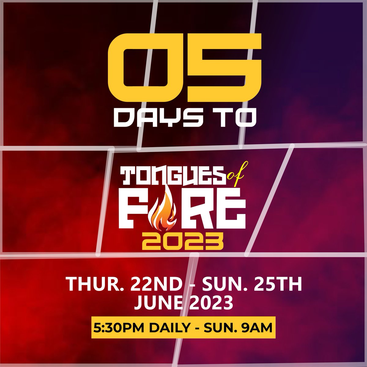 glaabuja's tweet image. GET READY!

It&apos;s 5 days to TONGUES OF FIRE
You don&apos;t want to miss this divine appointment with God.

#glaabuja #tof2023 #accessing #latterandformerrain #countdown