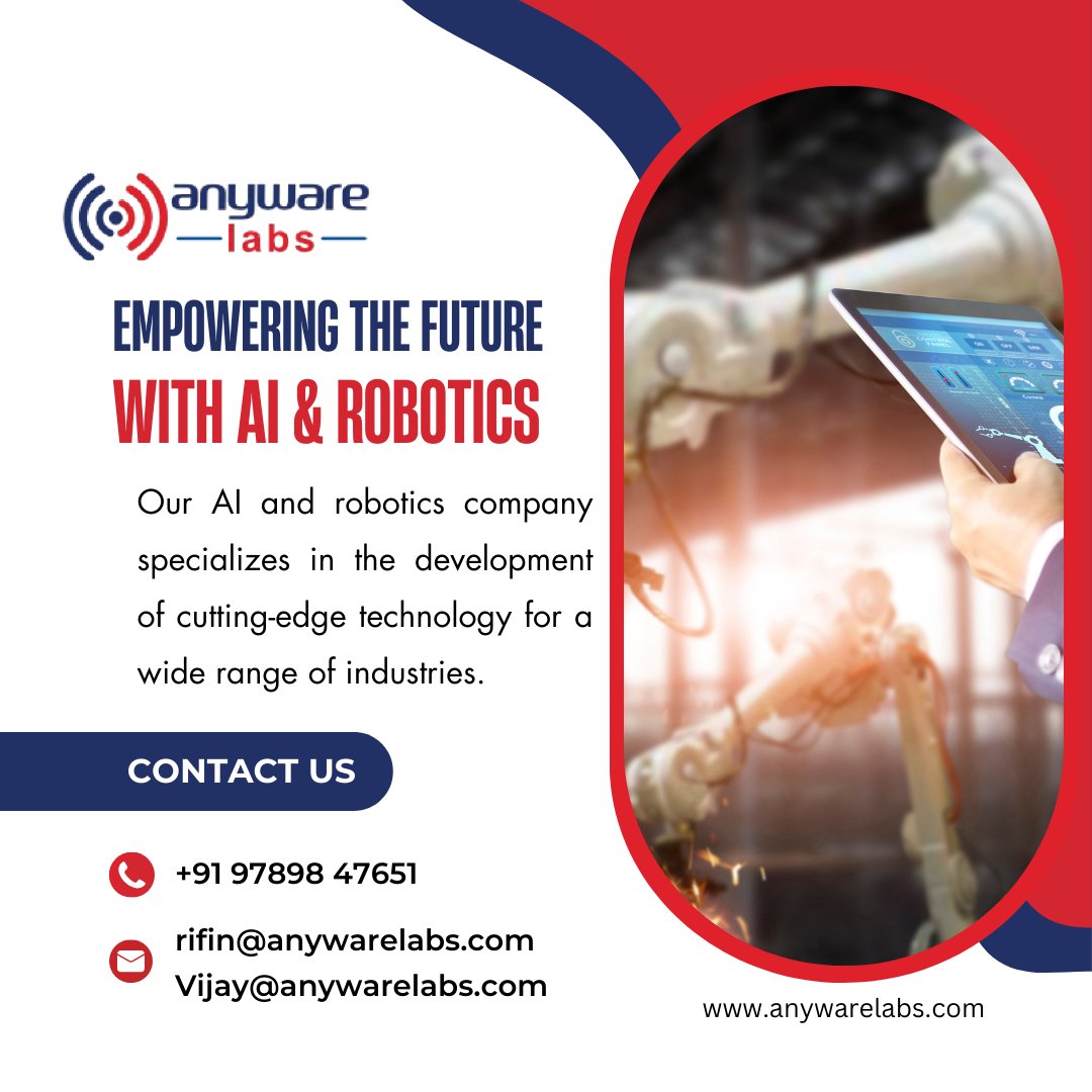 anywarelabsch's tweet image. Visit: anywarelabs.com
Call @ 09789847651
Mail to rifin@anywarelabs.com
vijay@anywarelabs.com   

#anywarelabs #aisoftware #aitools #aiapplications #aiapps #automationsolutions #ai #artificialintelligence #aitechnology #aiprojects #iot