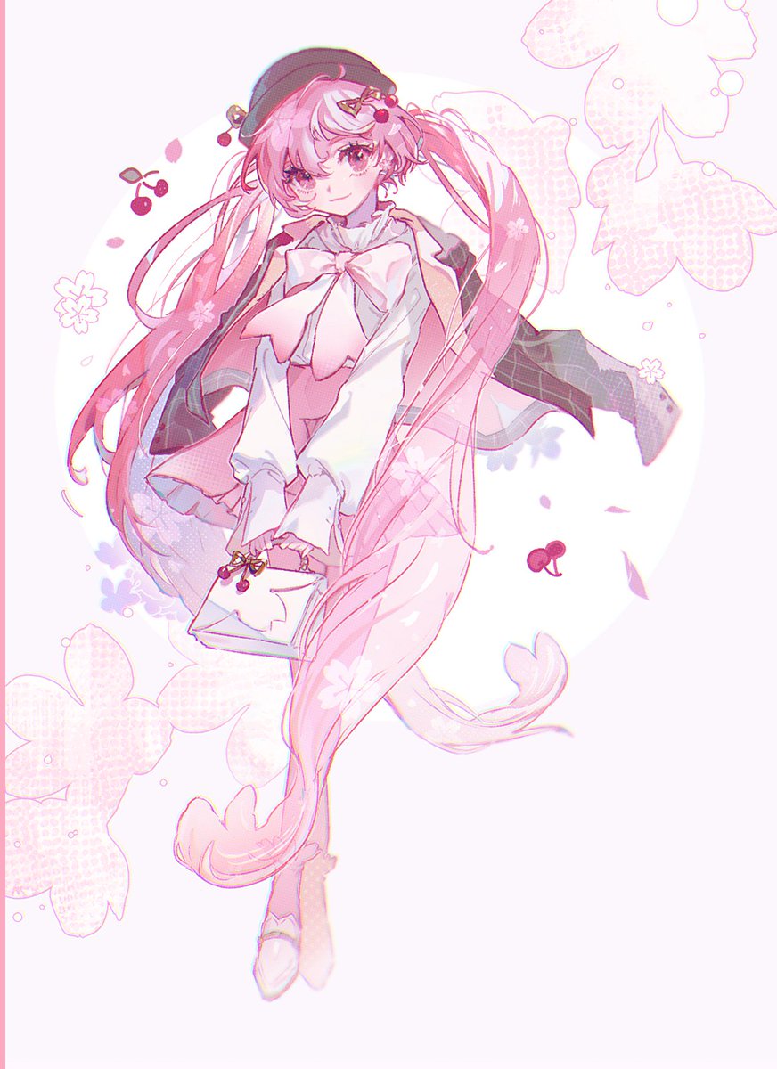hatsune miku ,sakura miku 1girl solo pink hair long hair pink theme twintails pink eyes  illustration images