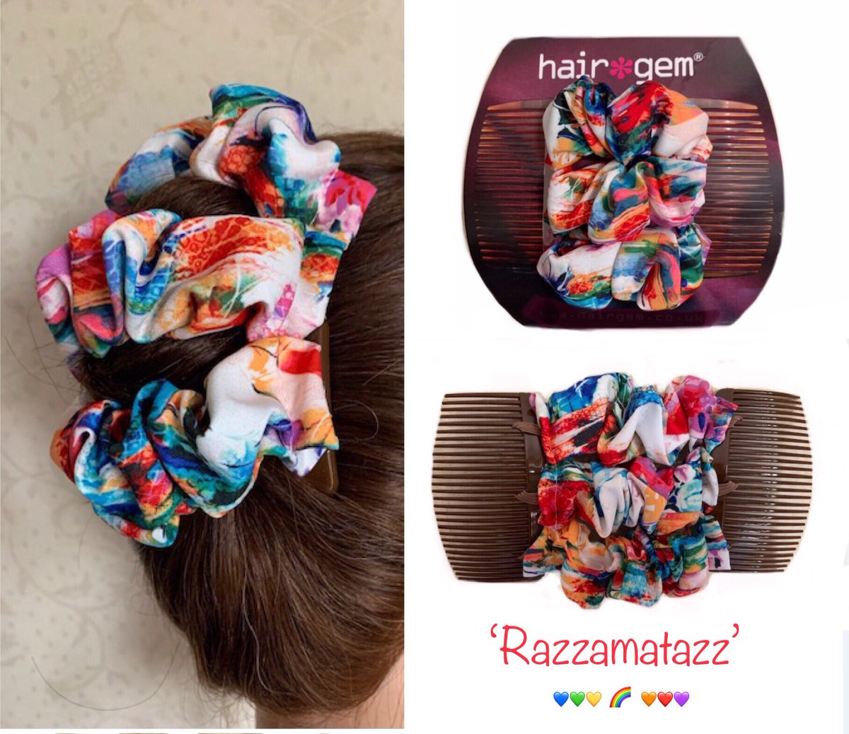 Wow!   ** NEW **  💛💚❤️🧡💙   ‘Razzamatazz’ double comb fabulous vibrant fabric HAIRGEM !
HairgemShop.etsy.com    💥     etsy.me/3Ho3KHi

#UKGiftAM #SaturdayMotivation #HairDone