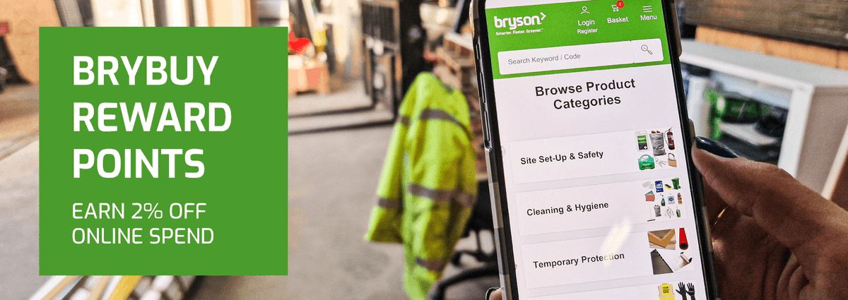 Earn 2% off online spend. Every time you order via BrysonBase you earn loyalty points which are added to your points balance. £1 spent online = 100 points. 

Visit bryson.co.uk and start earning your BryBuy points today. #constructionsupplies #PPE #loyalty