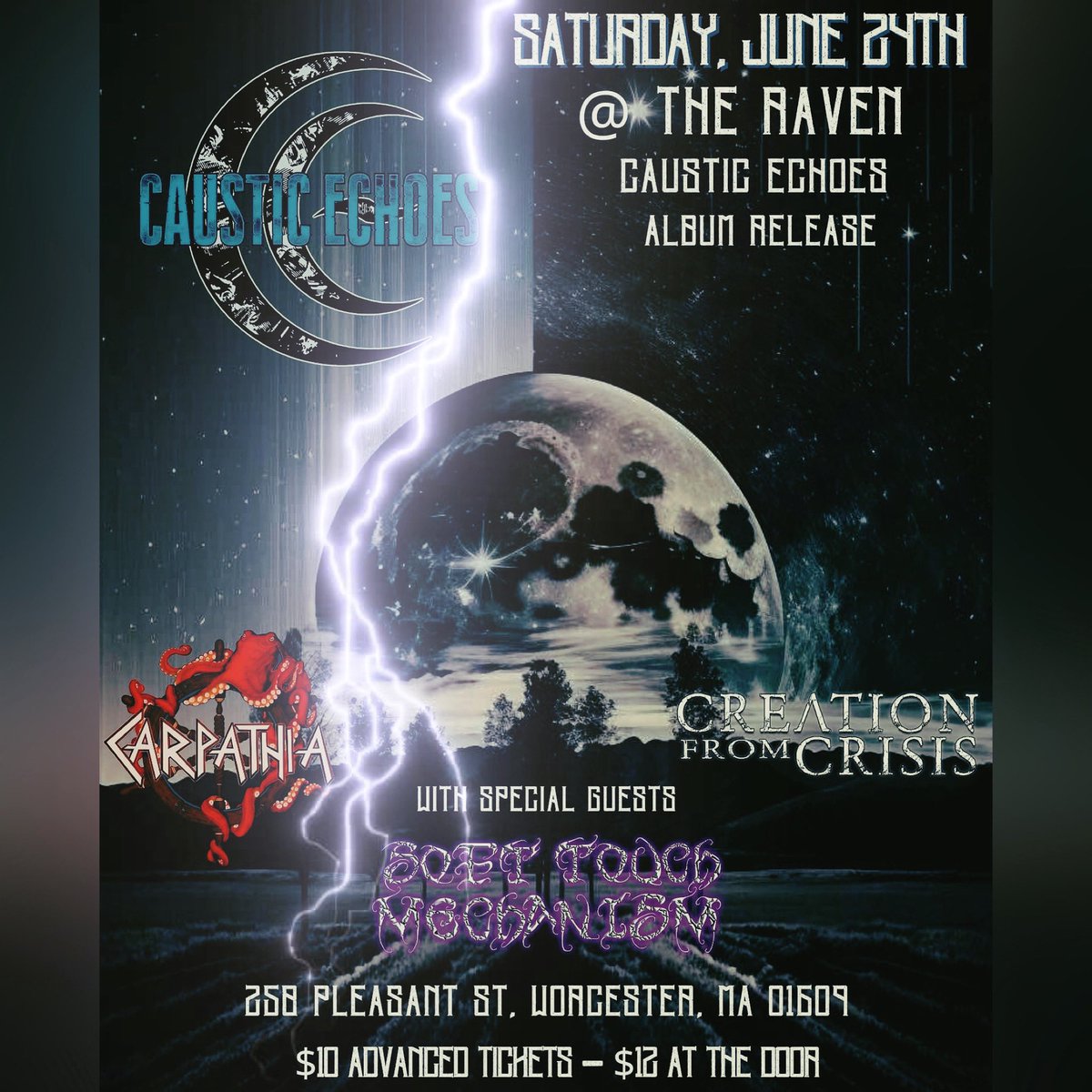 One week out from our next show at The Raven in Worcester, MA! 

See you there🤘🤘
#worcester #worcesterma #centralma #theraven #ravenworcester #altprogmetal #albumrelease #cdreleaseparty #maevents #saturdayjune24 #carpathia #causticechoes #creationfromcrisis #softtouchmechanism
