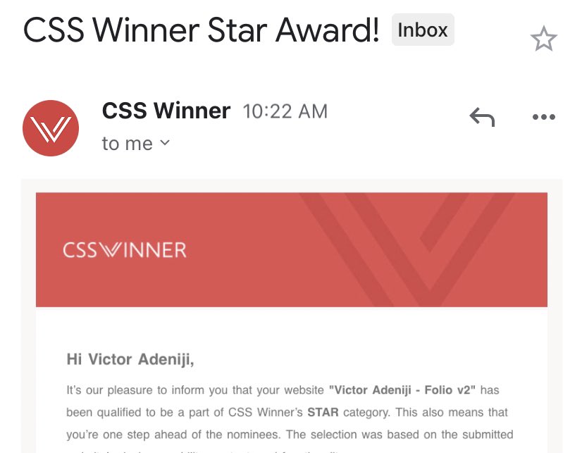 its_noav's tweet image. My website has been listed in the CSS winner star award category 🎉