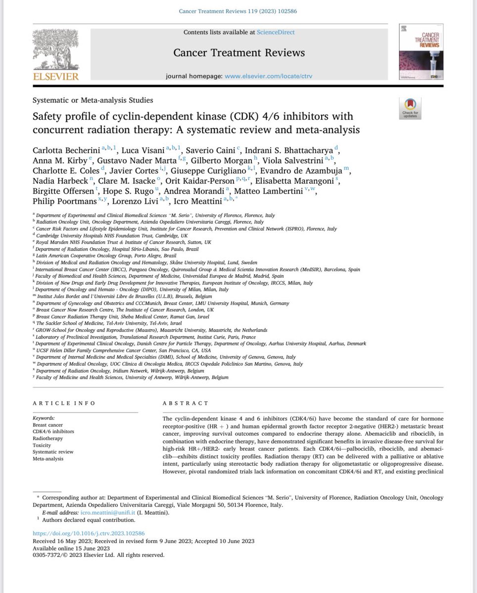 Really really proud and honored for the publication of our systematic review and meta-analysis with such an outstanding group! #BreastCancer @Icro_Meattini @CarlottaB @hoperugo @JavierCortesMD @matteolambe @curijoey @andMORand @BOffersen @weoncologists @VSalvestrini @OncoAlert