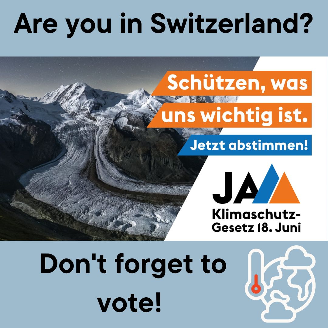 Switzerland! Don't forget to vote tomorrow (18.06) for the Klimaschutz-Gesetz!

Climate change presents a real and serious threat. There is no planet B, It is time to act now.

Learn more here: admin.ch/gov/en/start/d…