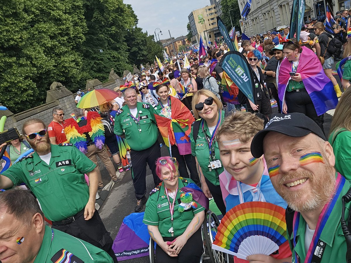 All @SJACymru volunteers,staff, friends & supporters set and ready to go, for #PrideCymru 

I am so #Proud to be representing our Charity standing alongside our #StJohnPeople who are pure advocates of Equality & Diversity 

#ProudChief