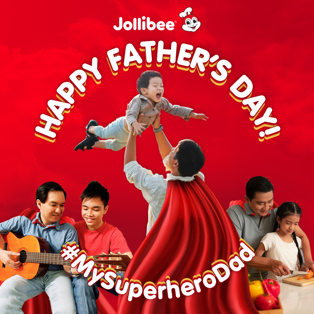 Ang real-life superheroes natin!

Post a photo or video of your dad and tell us why they’re your superhero in the caption.

Use the hashtags #JolliFathersDay & #MySuperheroDad and tag @Jollibee on FB, IG, or Twitter for a chance to receive a special treat