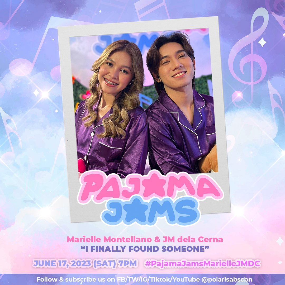 🧸 THIS IS IT! Catch Marielle Montellano and JM dela Cerna on their first #PolarisPajamaJams cover on @polarisabscbn Facebook, YouTube, and Tiktok! 

🗓️ June 17 (Sat) 
⏰ 7PM 
🛏️ #PajamaJamsMarielleJMDC

Follow us here: 
#PolarisStarMagic
linktr.ee/polaris_abscbn