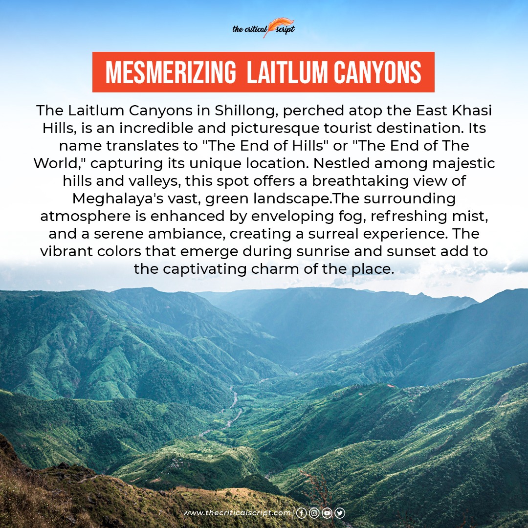 Situated just a 45-minute drive from the center of Shillong, The Laitlum Canyons provides a tranquil and secluded setting, away from crowds and commercialization. 
#laitlumcanyons #shillong #meghalaya #EastKhasiHills #beautifulspot #NorthEast