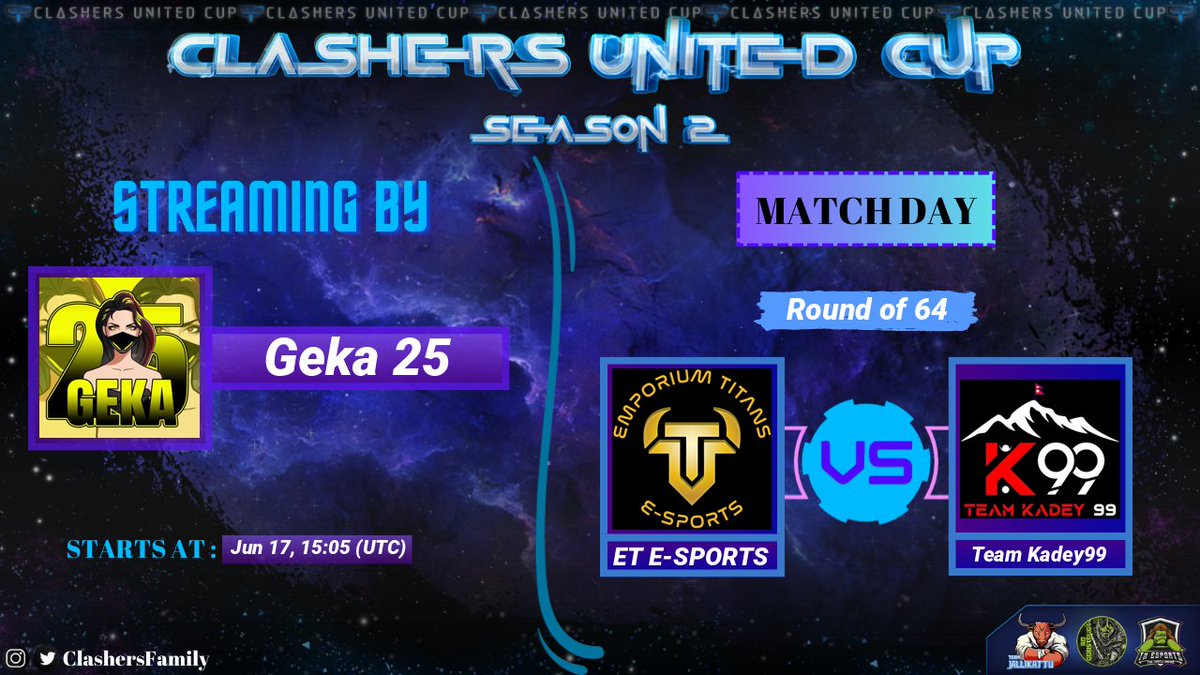 RO64

🏆 <a href="/ClashersFamily/">ClashersUnitedFamily Community</a>

✅ @emporiumtitans 🆚 <a href="/TPMSPORTS2/">RNGxT.P.M sports</a>
🗓️June 17, 2023
⏰13.30 UTC

✅ ET E-SPORTS @emporiumtitans 🆚 <a href="/TeamKadey99/">Team Kadey99</a>
🗓️June 17, 2023
⏰15.00 UTC

Streaming will be on:
facebook.com/Gekaa25?mibext…