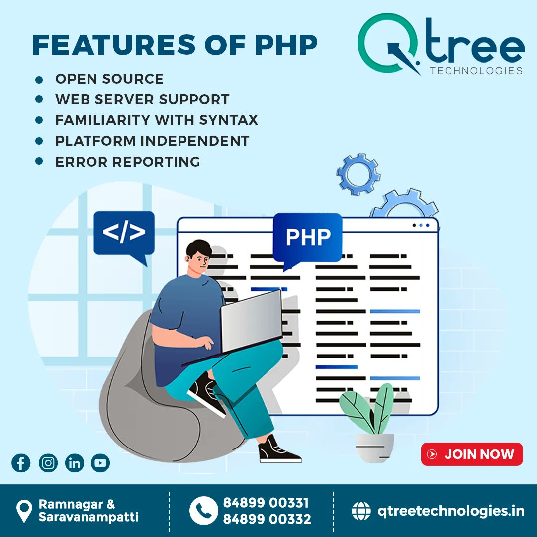Qtreetech's tweet image. PHP is a server scripting language, and a powerful tool for making dynamic and interactive Web pages.
Call us at 8489900331 Or Mail to info@qtreetechnologies.com
#qtreetechnologies #phpcourse #instagram #twitter #facebook #phponlinetrainingincoimbatore #phptrainingincoimbatore