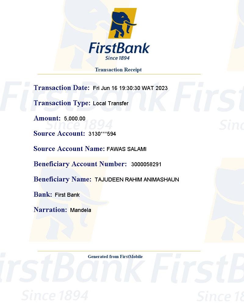 Heyjay_Okas's tweet photo. @FirstBankngr I sent #5,000 to another first bank account since yesterday 16th June, 2023 but it has not reflect in the recipient account https://t.co/82ToWOIZ0g