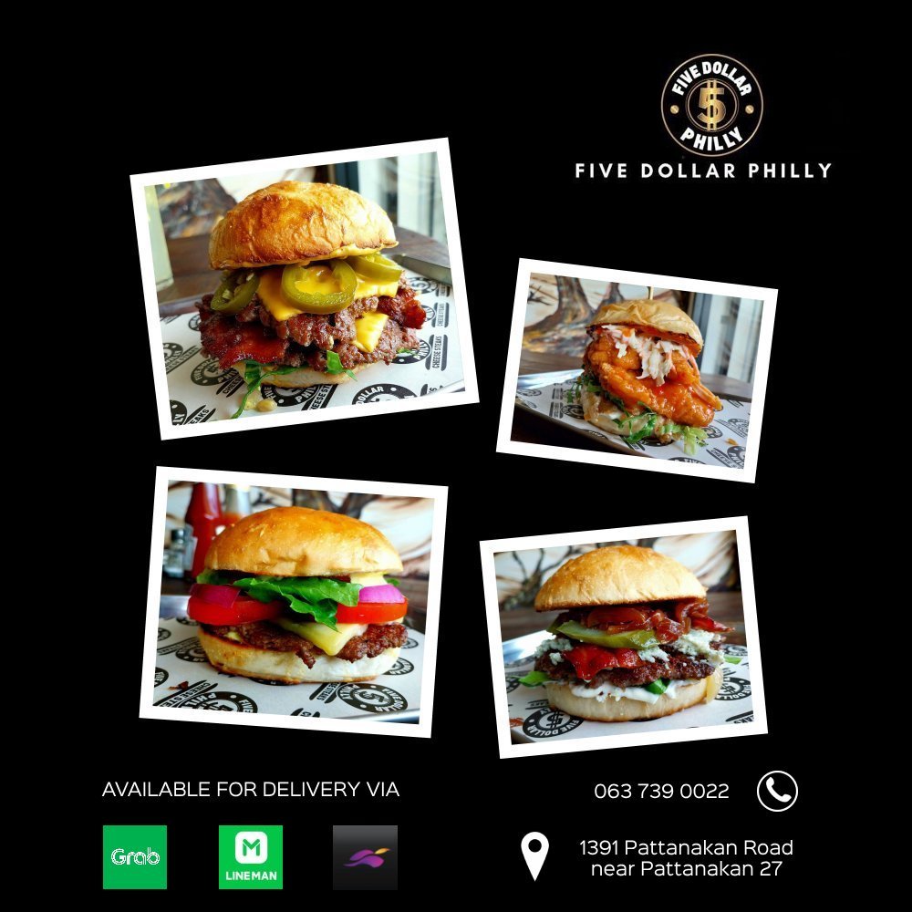 FiveDollarPhil1's tweet photo. Go on, smash it for Saturday 🍔

Available for dine-in at Papa's Kitchen or via delivery from Grab, Robinhood &amp; Lineman

Order directly via Facebook for 10% off on orders over 350 baht

https://t.co/jynArZbZxF

#FiveDollarPhilly #SmashedBurgers #Bangkok #Limeman #Grab #Robinhood https://t.co/y7bg40qPnw