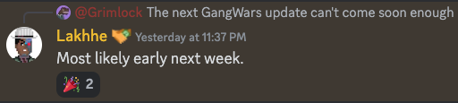 The @GangstaVerse team has been hard at work pushing out the next major update to GangWars which is set to release coming early next week.  The land is scheduled soon after. Stay tuned! #NFT #NFTs #NFTGame #NFTGames #NFTGaming