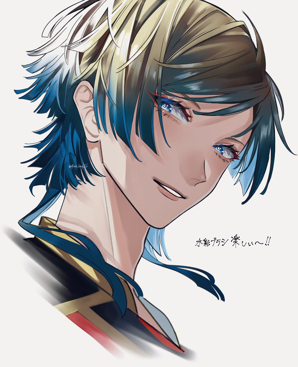 1boy male focus solo blue eyes blue hair looking at viewer white background  illustration images