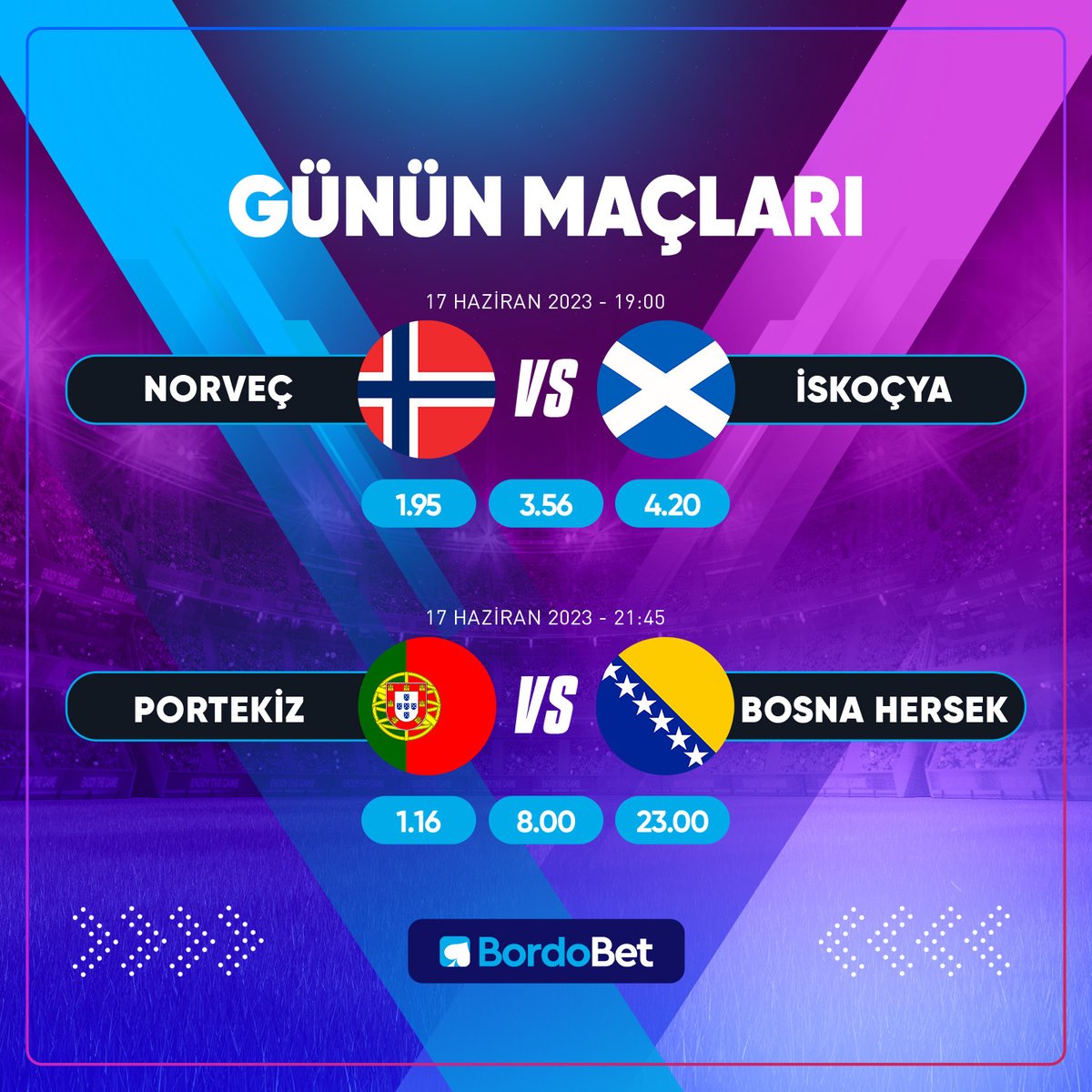 bordobetguncel's tweet photo. 📣 #Euro2024 heyecanı kazandıran karşılaşmalar ile #Bordobet'te

⚽ #Portekiz 🆚 #Bosnahersek
⚽ #Norveç 🆚 #İskoçya

💶 #Bordobet sen yeter ki hayal et

✅ %50 yatırım + %25 kayıp bonusu ile çifte şans ✅

 #onlineslot #futbol #kupon #maç #kesfet #gününoyunu #spor #kazanç https://t.co/Wt7KJIvi5f