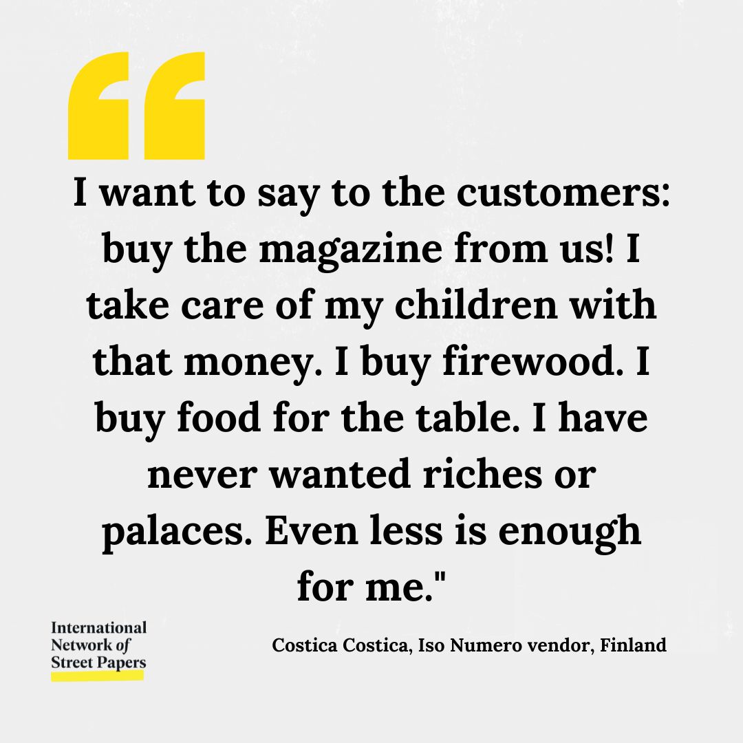 When someone has nothing, street papers can be a lifeline.
We know that behind every vendor there can be 1-4 dependants relying on support.
Find your local street paper at our website and help us provide support today.
@isonumero