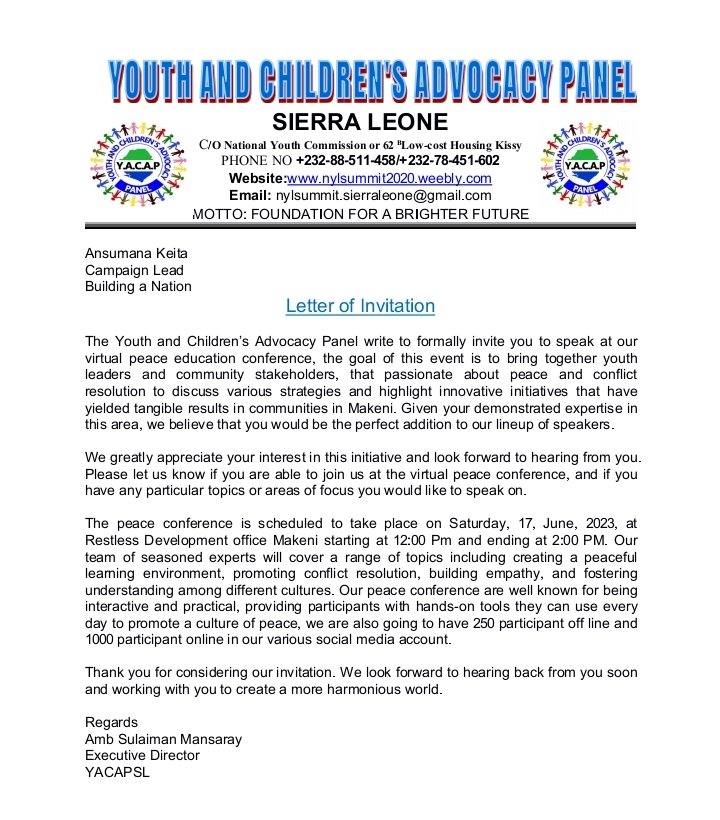 keita_ansumana's tweet photo. Today, I shall be serving as one of the Guest Speakers for the Hybrid Conference and Youth Participation Conference in Makeni.
Organized by #YACAP & partners.
@pansl_network @NationCampaign @YIAGA @ECsalone @EUinSierraLeone @UNDPSierraLeone @USEmbFreetown
#PEACEFƆDAE https://t.co/d0KmwQtfLz