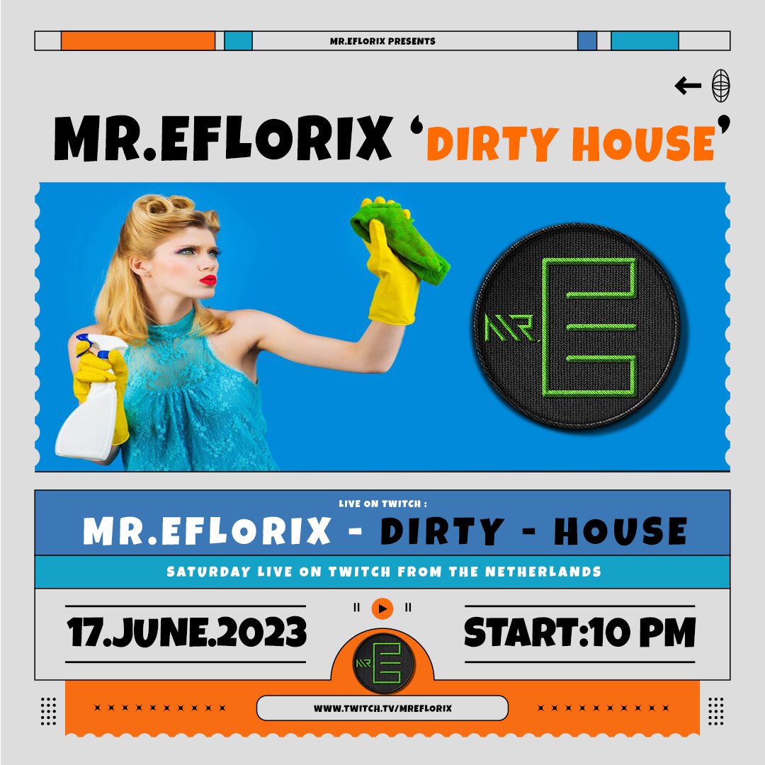 mreflorix's tweet photo. TONIGHT 17/06/2023 MR.EFLORIX PRESENTS “DIRTY HOUSE”
Tune in and enjoy the summer Dirty - House beats...
Starts at 10 Pm (dutch local) Open end.
https://t.co/tUWcSZniMG
#mreflorix #helmond #twitchstreamer #twitch #house #dancemusic #amsterdam #netherlands #slamfm # #dirtyhouse https://t.co/sEyuLxKtII