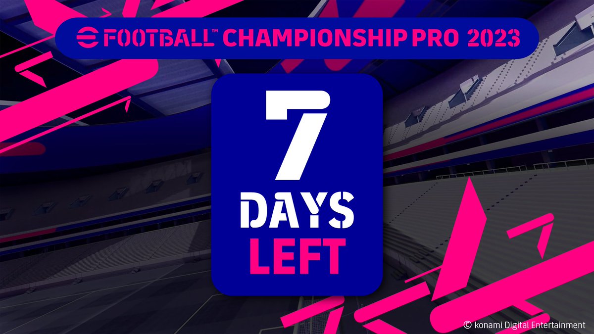 Countdown to the final round of the #eFootballChampionshipPro! 

The journey to crown the 2023 season's champion begins on June 24th 📆

Stay tuned for the #KnockoutStage action 📺🎮

See you in 7️⃣ days!

 #eFootball