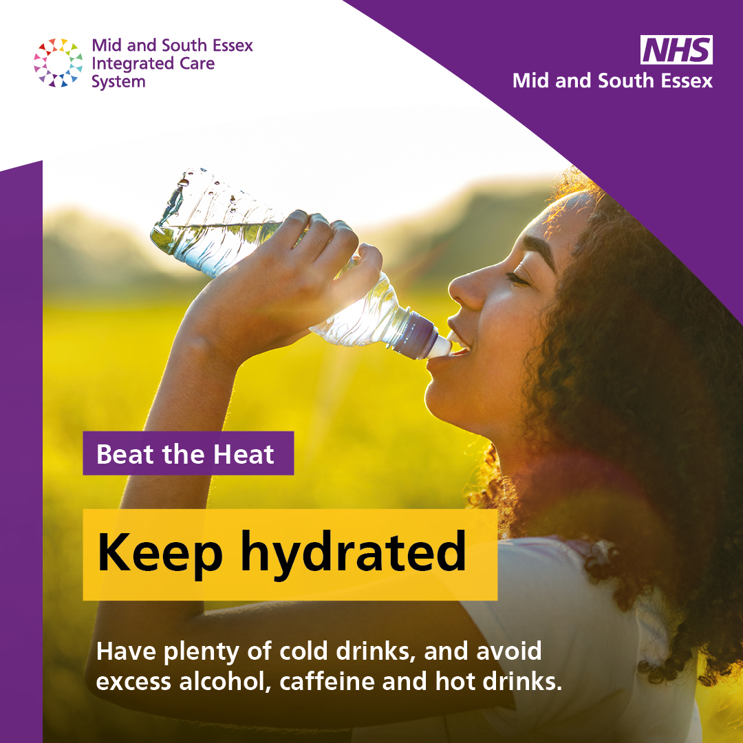 Enjoy the sunshine, but don’t forget to  keep hydrated - drink lots of water. 

midandsouthessex.ics.nhs.uk/health/summer-…

#BeatTheHeat #KeepHydrated #StayWellThisSummer #SummerHealthTips