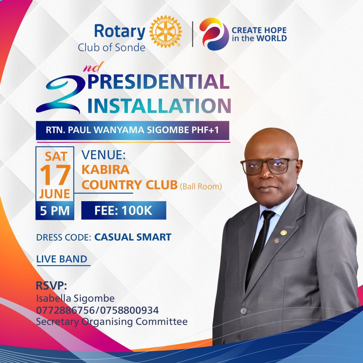SondeRotary's tweet photo. Today is the day that the Lord said we shall have our Create  Hope Presidential installation. 
All roads lead to Kabira Country club.
Be there to witness the change of guard.
See you then https://t.co/KN604XIc7I