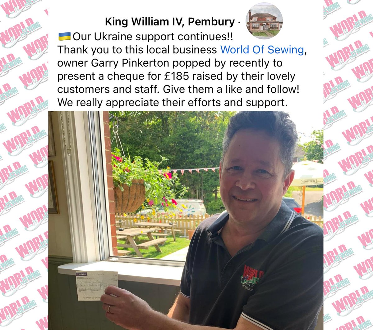 world_of_sewing's tweet photo. Continuing our support to Ukraine 🇺🇦
Thank you to all our customers that have made this possible❤❤❤
King William IV, Pembury #thankyou #localbusiness #supportlocal #familybusiness #ukrainesupport https://t.co/NpaLD87zWw