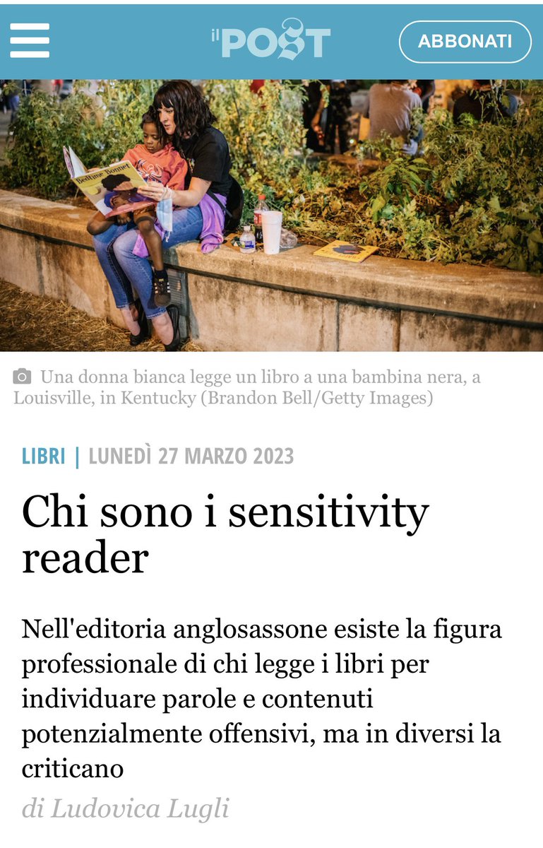 Max_Palmeri's tweet image. Sono gli invisibili controllori del pensiero unico.

Il Winston Smith che George #Orwell, in 1984, aveva immaginato come lavoratore impegnato ad aggiustare testi e saggi del passato per non contraddire il partito, è ormai realtà.

#SensitivityReader 

👉ilpost.it/2023/03/27/sen…