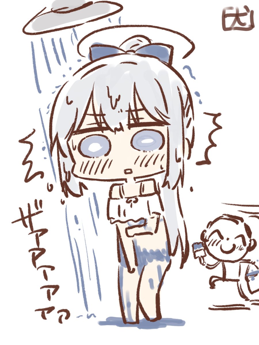 シャワーを浴びてボディペイントが落ちちゃう水着ミヤコ。