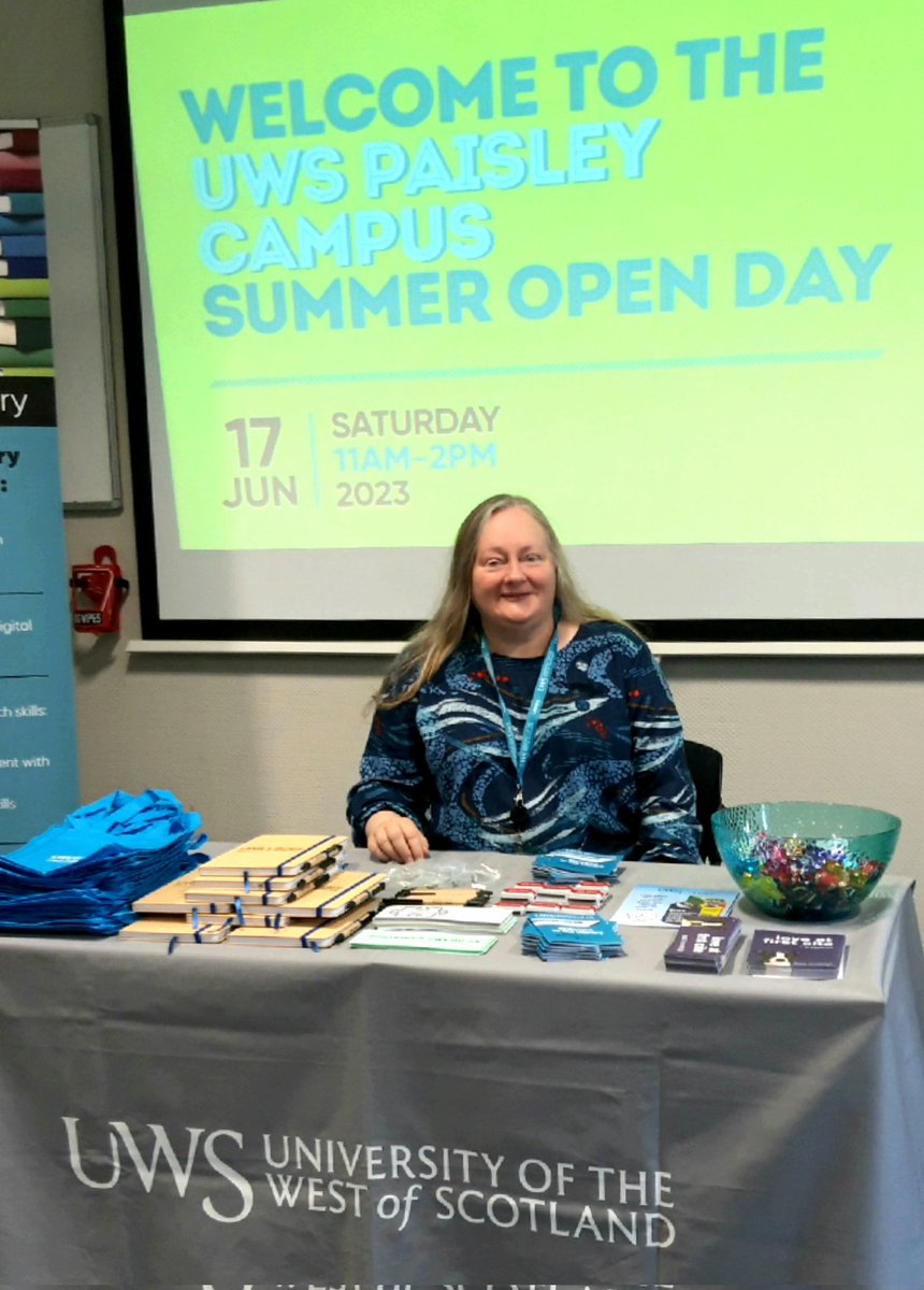 Come and say, 'Hi!' at our #UWSLibrary stall at UWS Paisley Campus Summer Open Day today. All your study essentials: Library info, pens, eco-friendly notebooks, screen cleaners and a dinky little reusable bag to keep it all in #HappyToHelp☀️📙✏️🤩