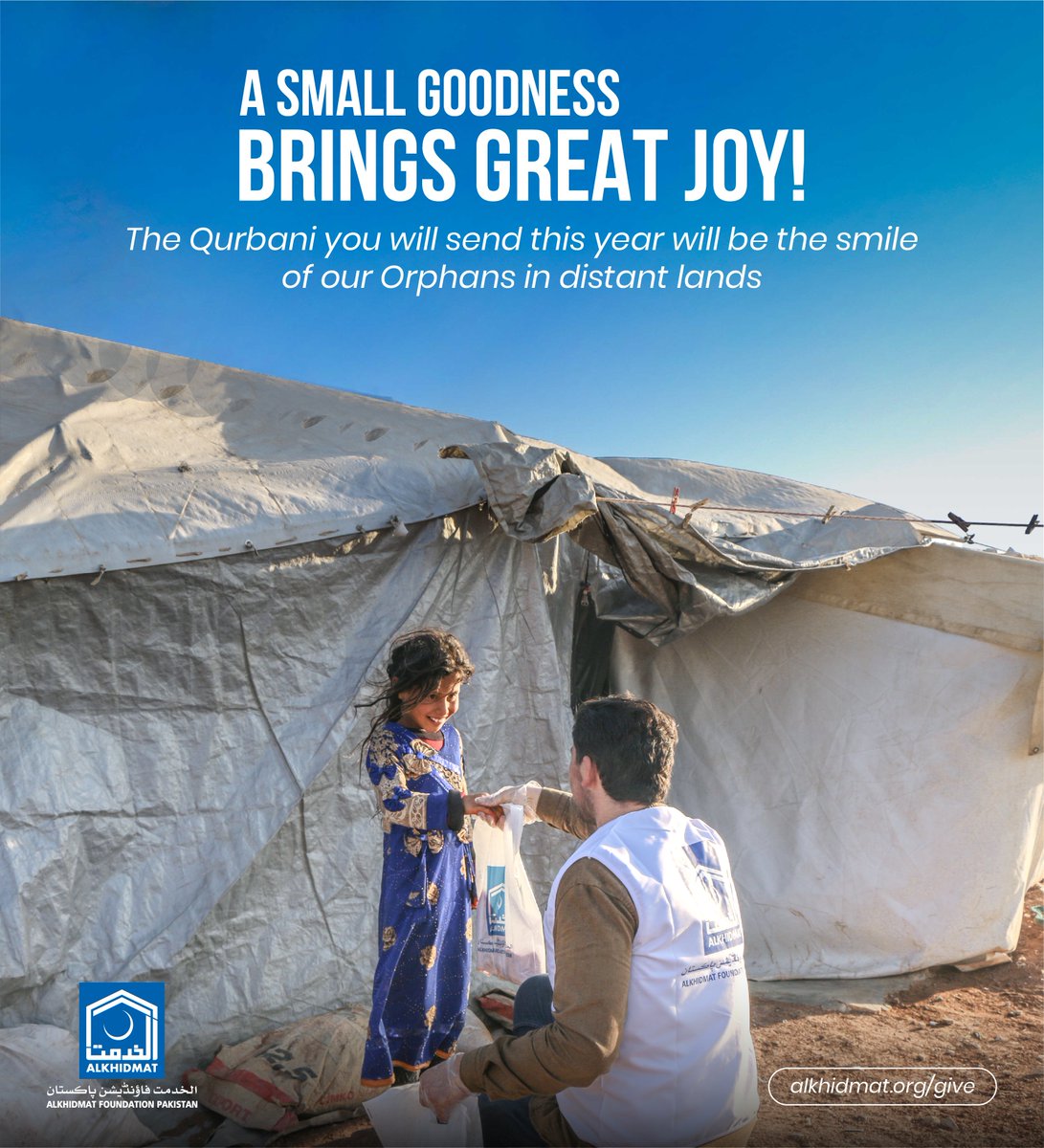AlkhidmatOrg's tweet photo. A small act of goodness brings immense joy! 😊✨

Your Qurbani donation this year will bring smiles to the faces of orphans in distant lands. 🌍🤗

Donate Now: https://t.co/WXAEE9GxM8

#AlkhidmatQurbaniAppeal https://t.co/e9B8Mfvg0h