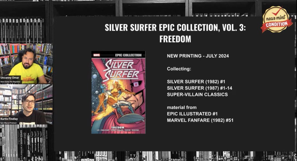 As revealed by @NearMintCon & @epicmarvelpod - we’re getting a reprint of Silver Surfer Epic Collection Vol. 3: Freedom, July 2024. This kicks off the start of one of my favorite comic runs of all time!
✨
#SilverSurfer #Marvel #MarvelComics #MarvelCosmic
