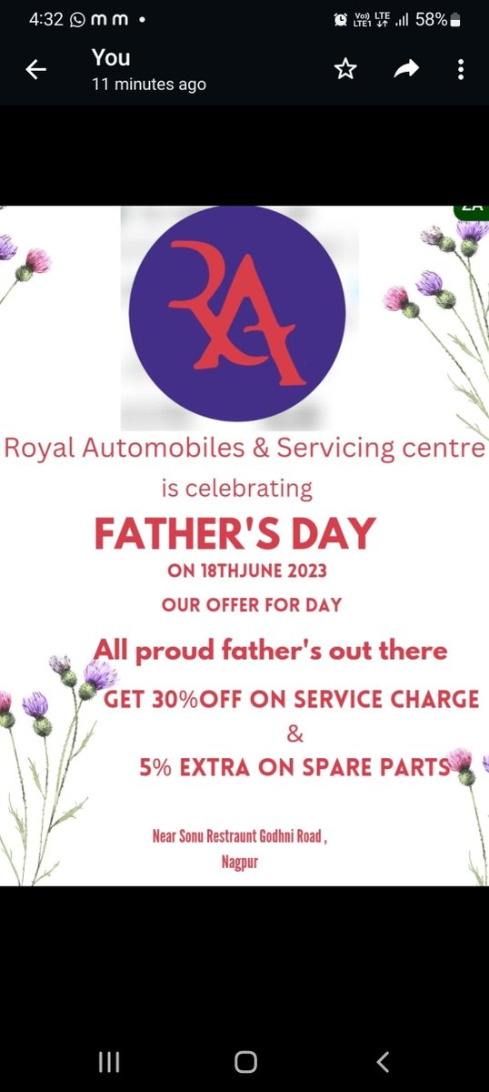 Royaautomobile's tweet photo. This Father's Day Show Your DAD How Much You Care.
Get your Dad's Two Wheeler Service from Royal Automobiles &amp; Servicing Centre. https://t.co/LHftv80Mg6