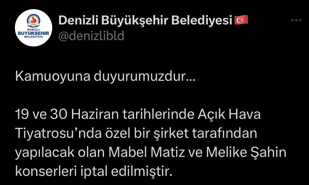 Denizli Büyükşehir Belediyesi, bir ödül töreninde LGBT propagandası yapan şarkıcı Mabel Matiz ve Melike Şahin'in konserlerinin iptal edildiğini duyurdu. 👏

Muktedirlik yükleniyor....